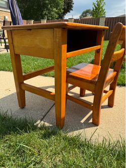 Vintage Kids Wooden Desk and Chair Set (x2)