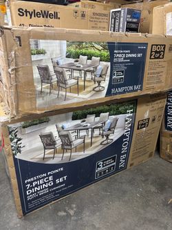 Preston Pointe Dark Cement Gray 7-Piece Metal Outdoor Dining Set with CushionGuard Putty Cushions
