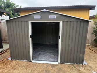 (New in box need assemble) 8’ L x 10’ W x 6.’ H galvanized steel Metal Storage Shed Outdoor Garden Backyard 8’x10’ Storage.