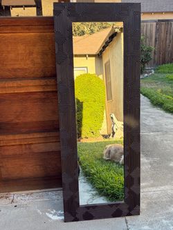 Naya Matte Black Carved Wood Leaning Full Length Mirror