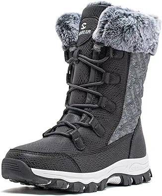 NEW SZ 6 HOBIBEAR Women Insulated Winter Snow Boots Waterproof Outdoor Shoes Warm Fur Lined Comfortable Shoes Anti-Slip GREY/BLACK