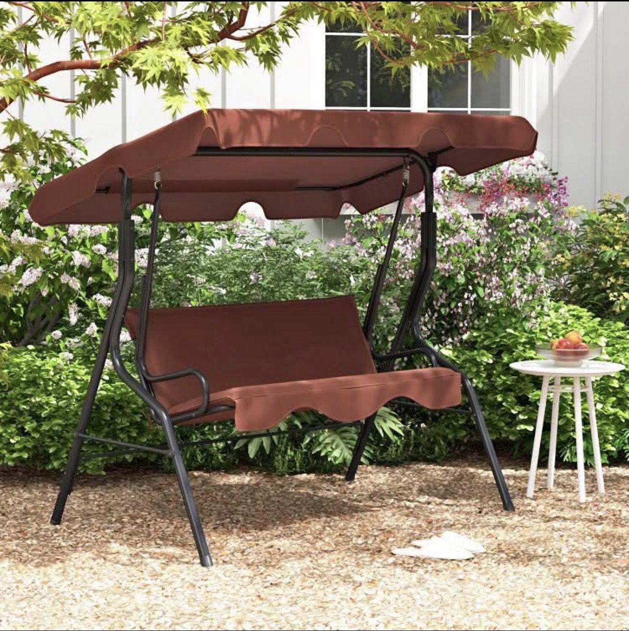 3 Seat Outdoor Patio Canopy Swing With Cushioned Steel Frame