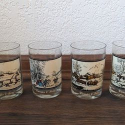 Vintage Currier And Ives Arby's Winter Christmas Tumblers 