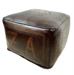 TOOLED LEATHER OTTOMAN BRONCO BRANDS ANTIQUE BROWN