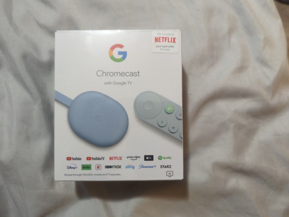 New Sky Blue Google Chromecast With Google TV + 6 Months Netflix