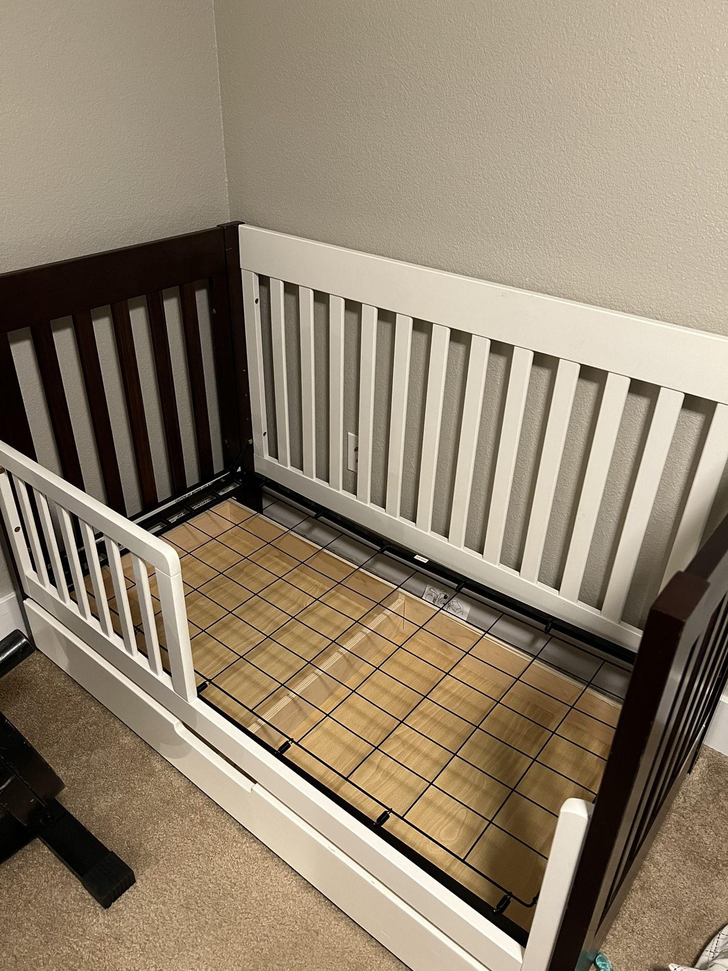 Crib Bedroom Set (Crib, Toddler frame transition, Dresser, Changing Table Attachment)