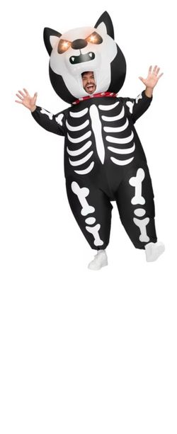Inflatable Skeleton Puppy Halloween Costume Adult Sized Fit: Specifically designed for adults, accommodating individuals up to 6 feet in height for a 