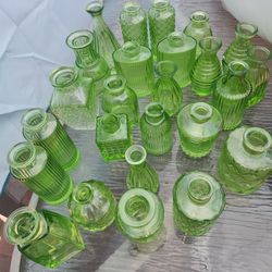 25 Green Glass Bud Vases Wedding Party Decor