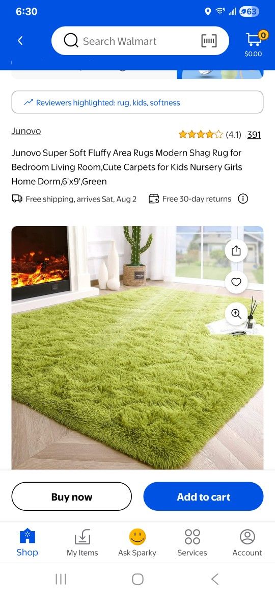 6 Ftx 9ft New Green Junovo Rug