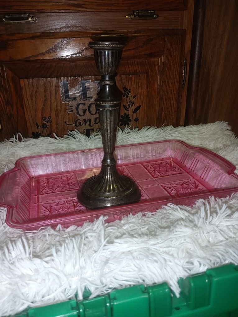 Vintage Single Bronze Colored Candle Holder For Sale.