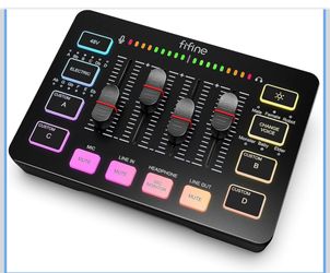 FIFINE Gaming Audio Mixer, Streaming RGB PC Mixer with XLR Microphone Interface, Individual Control, Volume Fader, Mute Button, 48V Phantom Power, for