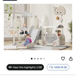 Toddler Slide Bus Themed With Swing And Basketball Hoop