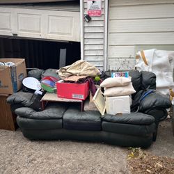 Dark Green Leather Couch 