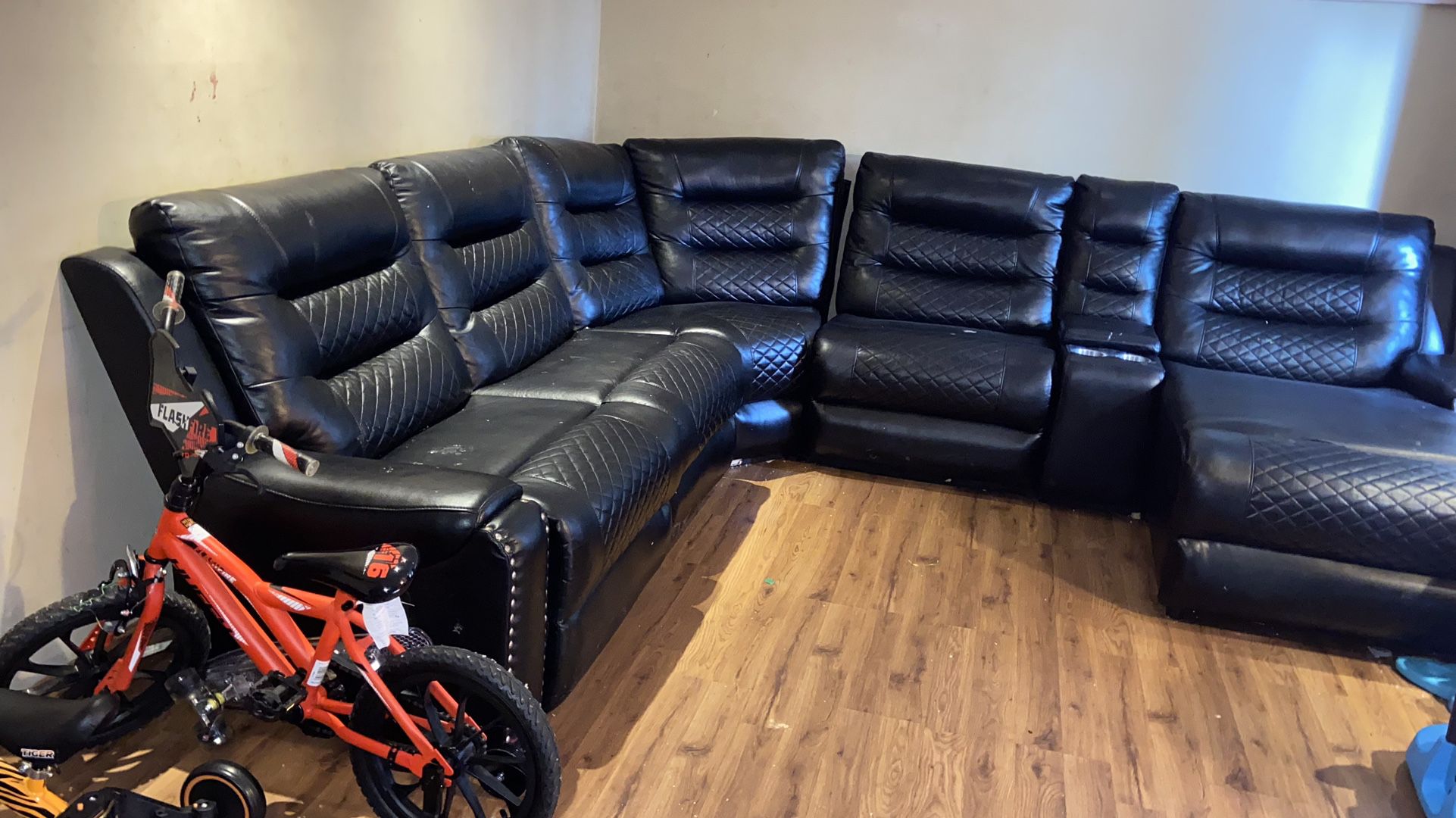 Black leather sectional 