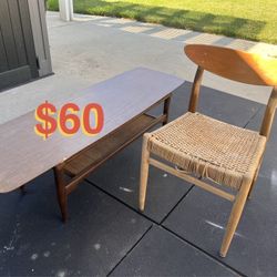 Mid Century Chair & Coffee Table  $60  For Both