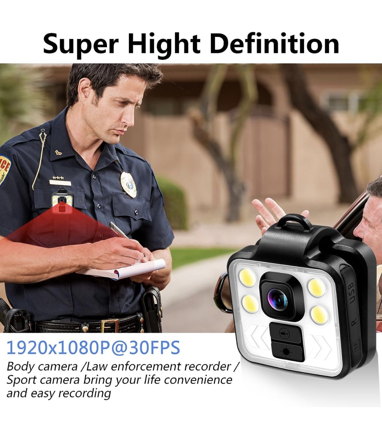 Body Camera 1080P Portable Video Recorder Outdoor Sports Wireless Wearable Camera 3 Led Modes Flashlight HeadLamp Waterproof Body Worn Camera with T