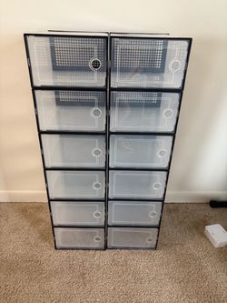 Kuject X-Large Shoe Storage Boxes 12 Pack, Clear Stackable Shoe Organizer