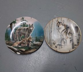 Lot of 2 Porcelain Wolf Plates: “First Outing” & “Broken Silence”