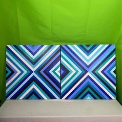 Blue and White Acrylic on Board Wall Art Set of 2