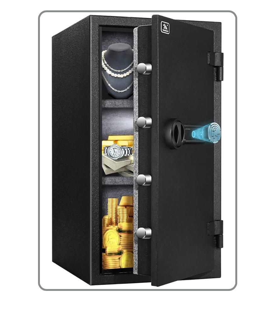 TIGERKING Biometric Fingerprint Fireproof Safe for Home Office, 3.47 Cu Ft Solid Steel Security Safe with Removable Shelf, Stores 29 Fingerprints, 30
