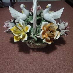 5 Large Capodimonte Made In Italy Porcelain Flower Baskets 