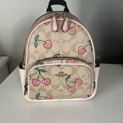 Coach Backpack With Cherry Heart Print