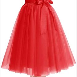 Red 5XL Plus Size Women's A-Line Short Knee Length Tutu Tulle Wedding Prom Skirt