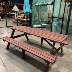 New Outdoor 75" Rectangular Wooden Picnic Table w/ 2 Built-in Benche