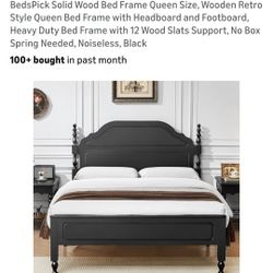 Title: Queen Solid Wood Bed Frame – Black (Brand New, Needs Small Repair)
