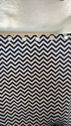 Two Chevron Navy And White Blackout Curtain Panels