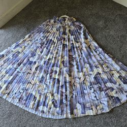 Calvaya Women's French Elegant Pleated High Waist Floral Print Long Skirt, Spring/Summer