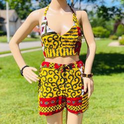 2 Piece Set/ Halter Top And Shorts Set/ African Material 