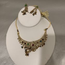 Exotic Multi Color India Jewlery Necklace Band Earrings Very Beautiful  If you see it here , it is available 