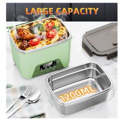 Cordless Electric Lunch Box, 1.2L Self Heating Lunch Box Battery Powered with Automatic Heating, BPA Free, Meal Prep Friendly (Green)  Take a look at 