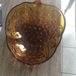 Vintage Large Amber Glass Fruit Bowl