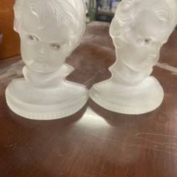 Antique Pair Of Satin Glass Bust Head Bookends Book holder 