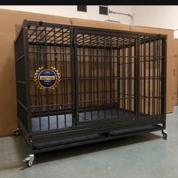 Dog Pet Cage Kennel Size XL Tube Bar With Grid Trays And Feeding bowls 