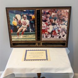 Autographed Double 8x10 Photographs By Joe Montana And Dan Marino Super Bowl 19 In 1985 Limited Edition #59 Of 1985 with COA Original Box