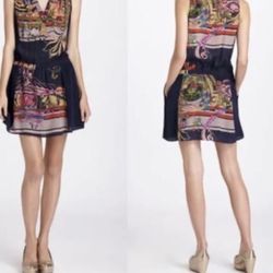 New Anthropologie Silk Mini Dress With Pockets  And Matching Display Necklace From Store. Set $140