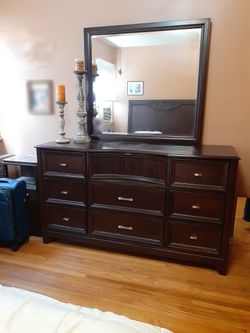 Bedroom Set Dresser Mirror and Bed Frame and Headboard