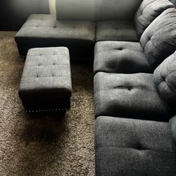 Modern Gray Black Sectional Sofa + Ottoman