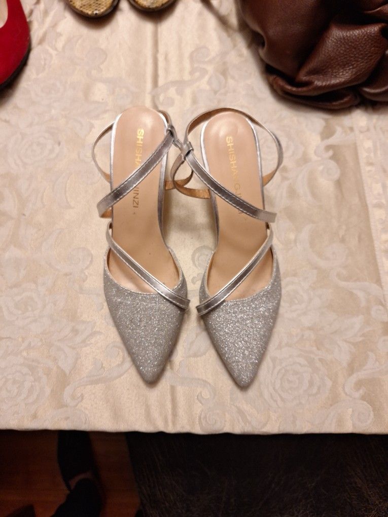 Silver Sparkled Sling Back