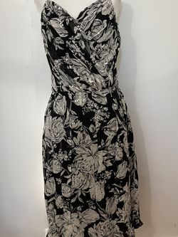 Vintage Blk & White Floral Dress With Sequins Detailing