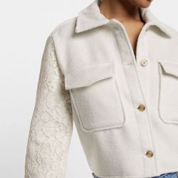 BRAND-NEW EXPRESS SWAN TWEED LACE SLEEVE CROPPED WOMENS SHACKET JACKET SZ L