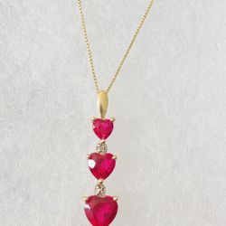 10kt Cadena Y Dije De Oro  Con Piedra CZ 18 Pulgadas Largo Cadena