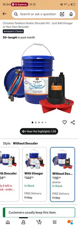 Chromex Tankless Heater Descaler Kit - Just Add Vinegar or Your Own Descaler