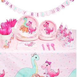 Girls Pastel Pink Dinosaur Birthday Party decorations 