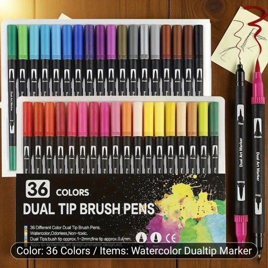 36 Colors Dual Tip Brush Marker Pens Set