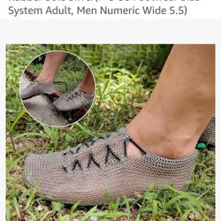 Stainless Steel Ring Mesh Cutting Shoes, Chain Link Diving Socks and Shoes Easy Beach Barefoot Diving Boots Non Slip Rubber Sole Silver(7-8 US Footwea