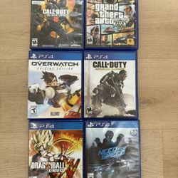 PS4 Game Bundle – GTA V, COD, Dragon Ball, Need for Speed (6 Games)